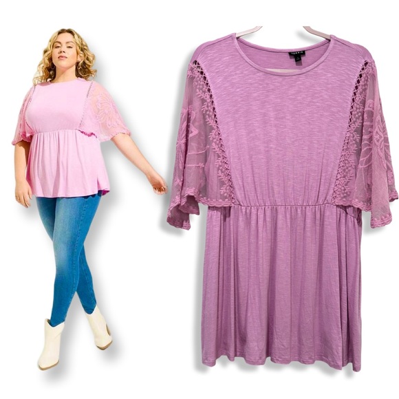 TORRID LACE DOLMAN SLEEVE BABYDOLL TUNIC TOP KNIT CREW NECK‎ PLUS STRETCH FLOWY - Picture 1 of 8